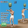 US Soldier showers in field, Vietnam