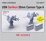 US Navy Oerlikon 20mm Cannon Type A (15 Pieces.) with Ammo Locker (Plastic model)