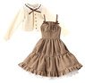 PNS Lace Collar Cardigan & Camisole One-piece Set (Yellow x Brown) (Fashion Doll)