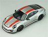 Porsche 911R 2016 GT Silver with Red Stripes Black Side Decal (Diecast Car)