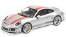Porsche 911 R (2016) Silver / Red Stripe / Black Logo (Diecast Car)