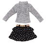 Turtle Knit & Belt Skirt Set (Gray x Black) (Fashion Doll)