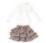 Turtle Knit & Belt Skirt Set (White x Beige) (Fashion Doll)