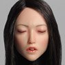 1/6 Asian Female Head Close Eyes Black Hair Long Straight (Fashion Doll)