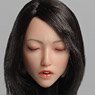1/6 Asian Female Head Close Eyes Black Hair Semi Long (Fashion Doll)