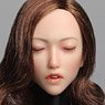 1/6 Asian Female Head Close Eyes Brown Hair Long Curl (Fashion Doll)