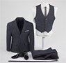 Gentleman Striped Suit Set Light Gray for Massive (Fashion Doll)