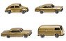 (N) 3 Cars + 1 Minibus 50 years N-Gauge (VW Beetle 1300, VW Bus, Opel Rekord, Chevrolet Malibu) Gold (Model Train)