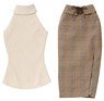 AZO2 Sleeveless Knit & Tight Skirt Set (Beige x Light Brown Check) (Fashion Doll)