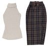 AZO2 Sleeveless Knit & Tight Skirt Set (Light Gray x Dark Brown Check) (Fashion Doll)