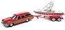 1973 Chevy Caprice Wagon Red / Wood & Mastercraft Boat White / Red (Diecast Car)