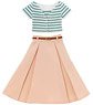 AZO2 V-neck Knit & Flared Skirt set (Green Border x Pink) (Fashion Doll)