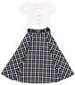 AZO2 V-neck Knit & Flared Skirt set (White x Black Check) (Fashion Doll)