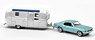 Ford Mustang 1968 Metallic Blue & Air Stream Caravan (Diecast Car)
