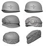 WWII German Paratrooper Helmets and Side Cap (Set of 6) (3D Printed Model Kit) (Plastic model)